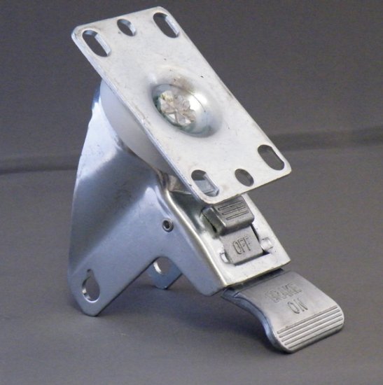 (image for) Yoke; Swivel; For 4\" x 1-1/4\" Wheel; Plate (2-5/8\"x3-3/4\"; holes: 1-3/4\"x2-3/4\" slotted to 3\"; 5/16\" bolt); Zinc; 3/8\" Bore; 300#; Total Lock Brake (Item #89090)