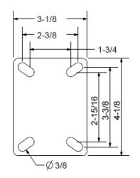 (image for) Caster; Swivel; 6" x 1-1/4"; PolyU on PolyO (Gr/B); Plt (3-1/8"x4-1/8": holes: 1-3/4"x2-15/16" slots to 2-3/8"x3-3/8"; 3/8" bolt); Prec BB; 350#; Dustcap; Brake (Item #63381)