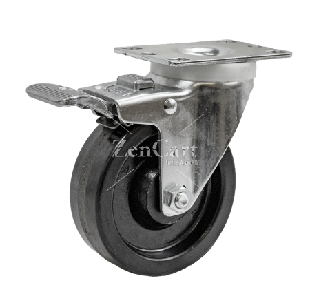 (image for) Caster; Swivel; 4" x 1-1/4"; Phenolic; Plate (2-1/2"x3-5/8"; holes: 1-3/4"x2-7/8" slotted to 3"; 5/16" bolt); Steel Spanner; 350#; Dust Cover (Mtl); Total Lock (Item #64126)