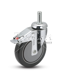 (image for) Caster; Swivel; 4" x 1-1/4"; PolyU on PolyO (Gray); Grip Ring (7/16" x 1-7/16"); Chrome; Precision Ball Brng; 240#; Total Lock; Thread guards (Item #64926)