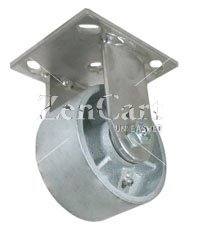 (image for) Caster; Rigid; 4" x 2"; Cast Iron; Plate; 4"x4-1/2"; holes: 2-5/8"x3-5/8" (slotted to 3"x3"); 3/8" bolt; Zinc; Roller Brng; Wgt Cap: 900# (Item #69907)