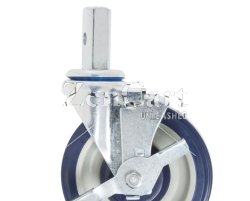 (image for) Caster; Swivel; 5" x 1-1/4"; Thermoplastized Rubber (Gray); Square Stem (7/8" x 2"; one 5/16" mounting hole at 1"); Zinc; Ball Brng; 250#; Tread brake (Item #65724)