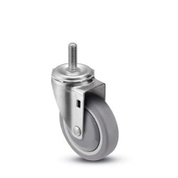 Caster; Swivel; 3"x1-1/4"; PolyU on PolyO (Gray); Threaded Stem (1/2"-13TPI x 2-13/16"); Zinc; Ball Brng; 250#; Tread Brake; Bearing Cover; Dustcap (Mtl) (Item #64316)
