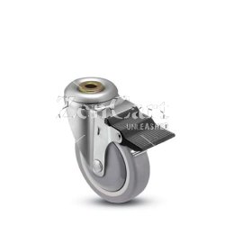 (image for) Caster; Swivel; 4"x1-1/4"; PolyU on PolyO (Gray); Hollow Kingpin (1/2 bolt); Zinc; Prec Ball Brng; 300#; Pedal Wheel Brake; Bearing Covers (Item #67365)