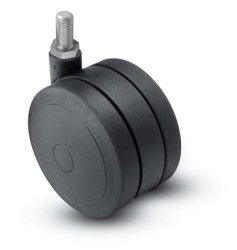 Caster; Twin; Swivel; 5" (125mm); Polyurethane; Threaded Stem; 1/2"-13TPI x 1-1/2"; Black; Rivet; 180# (Item #68644)