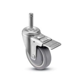 Caster; Swivel; 3" x 1-1/4"; Thermoplastized Rubber (Gray); Threaded Stem (1/2"-13TPI x 1-1/2"); Stainless; Plain bore; 210#; Total Lock (Item #64722)
