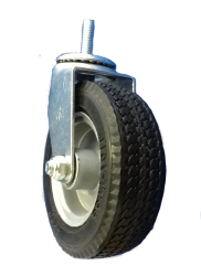 Caster; Swivel; 6" x 2"; Flat Free(Black); Threaded Stem (1/2"-13TPI x 1-1/2"); Zinc; Ball Brng; 250#; Premium One-piece welded Hub; Sawtooth Tread (Item #65422)