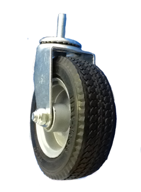 (image for) Caster; Swivel; 6" x 2"; Flat Free(Black); Threaded Stem (1/2"-13TPI x 1-1/2"); Zinc; Ball Brng; 250#; Premium One-piece welded Hub; Sawtooth Tread (Item #65422)