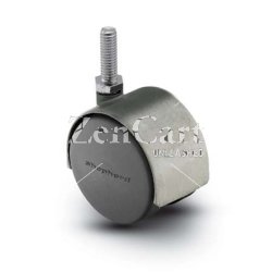 (image for) Caster; Twin; Swivel; 2-3/8 (60mm); Nylon; Threaded Stem; 5/16-18TPI x 7/8; Satin Chrome; Zinc Body; 100#; Hood (Item #66169)