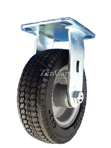 (image for) Caster; Rigid; 8"x2"; Flat Free; Plate (4x4-1/2; holes: 2-5/8x3-5/8 slotted to 3x3); Prec BB; 150#; Sawtooth Tread; Premium Hub (Swivel is #65085) (Item #65083)