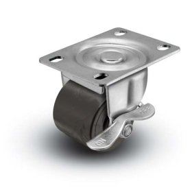 (image for) Caster; Swivel; 2"x1-13/16"; Polyolefin; Plate (2-5/8"x3-3/4"; holes: 1-3/4"x2-3/4" slots to 3"; 5/16" bolt); Zinc; Plain bore; 300#; Side friction brake (Item #67142)