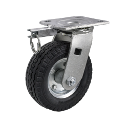 Caster; Swivel; 6" x 2"; Flat Free (Black); Plate (4"x4-1/2"; holes); Prec Ball Brng; 150#; Sawtooth Tread; Bolted Hub; Position lock; Temp Sensitive (Item #65619)