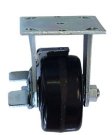 Caster; Rigid; 8" x 2"; Phenolic; Plate (4"x4-1/2"; holes: 2-5/8"x3-5/8" slots to 3"x3"; 3/8" bolt); Zinc; Roller Brng; 1250#; Tread brake (Item #63867)