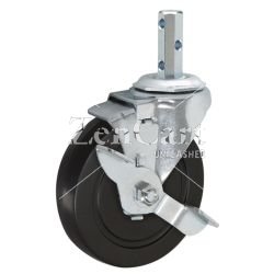 (image for) Caster; Swivel; 4" x 1-1/4"; Rubber; Hard; Octagonal; 3/4"x2-1/8"; 3 cross drilled holes; Zinc; Nylon Brng; 275#; Wheel Brake (Item #64511)