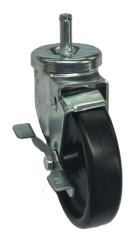 Caster; Swivel; 6" x 1-1/4"; Crowned Polyolefin; Grip Ring (7/16" x 1-7/16" w/ brass band); Zinc; Steel Spanner; 300#; Dust Cover (Mtl); Tread Brake (Item #64635)