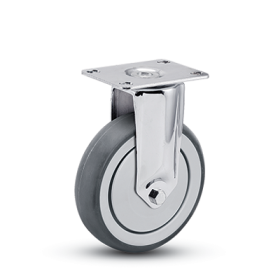 (image for) Caster; Rigid; 3" x 1-1/4"; Anti-Microbial TPR; Plate (2-1/2"x3-5/8"); Stainless Steel; Precision Ball Brng; 165#; Thread guards (Item #64342)