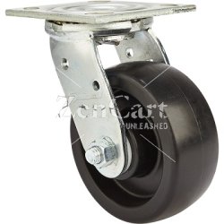 (image for) Caster; Swivel; 5" x 2"; Polyolefin; Plate (4"x4-1/2"; holes: 2-5/8"x3-5/8" slots to 3"x3"; 3/8" bolt); Zinc; Delrin Bushing; 800#; Raceway Seal (Item #67440)