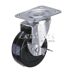 (image for) Caster; Swivel; 3" x 1-1/4"; Rubber (Soft; non-marking); Plate (2-5/8"x3-3/4"; holes: 1-3/4"x2-3/4" slots to 3"; 5/16" bolt); Zinc; Plain bore; 150#; Brake (Item #63506)