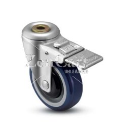 (image for) Caster; Swivel; 3" x 1-1/4"; PolyU on PolyO (Blue); Hollow Kingpin (1/2" bolt hole); Zinc; Precision Ball Brng; 250#; Bearing Cover; Dust Cover); Total Lock (Item #64531)