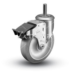 (image for) Caster; Swivel; 4" x 1-1/4"; Thermoplastized Rubber (Gray); Threaded Stem (1/2"-13TPI x 1-1/2"); Zinc; Prec Ball Brng; 300#; Total Lock Brake (Item #63727)
