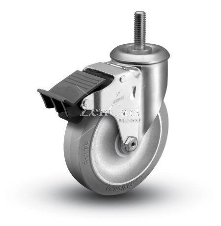 (image for) Caster; Swivel; 4" x 1-1/4"; Thermoplastized Rubber (Gray); Threaded Stem (1/2"-13TPI x 1-1/2"); Zinc; Prec Ball Brng; 300#; Total Lock Brake (Item #63727)