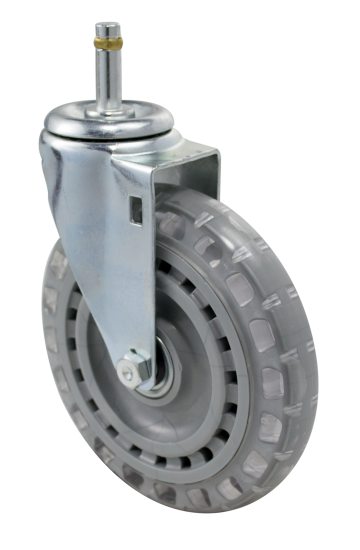 Caster; Swivel; 6\"x1-1/4\"; Polyurethane (Clear); Grip Ring (7/16\"x1-7/16\" w/ brass band); Zinc; Ball Brng; 300# (Item #67379)