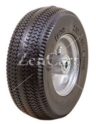 (image for) Caster; Rigid; 10" x 4"; Flat Free Tire (Black); Plate (4"x4-1/2"; holes: 2-5/8"x3-5/8" slots to 3"x3"; 3/8" bolt); Zinc; Prec Ball Brngs; 440#; Made in USA (Item #62966)