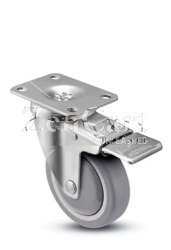 (image for) Caster; Swivel; 5" x 1-1/4"; PolyU on PolyO (Gray); Plate (2-5/8"x3-3/4"; holes:1-3/4"x2-3/4" slots to 3"; 5/16" bolt); Prec BB; 315#; Total Lock Brake (Item #64934)