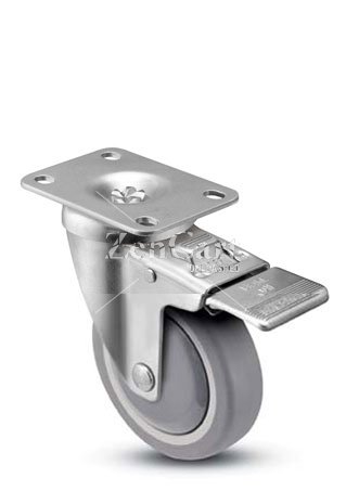 (image for) Caster; Swivel; 4" x 1-1/4"; PolyU on PolyO (Gray); Plate (2-5/8"x3-3/4"; holes: 1-3/4"x2-3/4" slots to 3"; 5/16" bolt); Prec Ball Brng; 315#; TG; Total Lock (Item #63644)