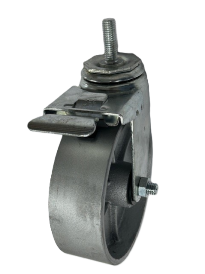 (image for) Caster; Swivel; 5\" x 2\"; Cast Iron; Threaded Stem (3/4\"-10TPI x 2-1/4\" fully threaded); Zinc; Roller Brng; 1000#; Total Locking Brake (Item #63874)