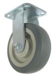 Caster; Rigid; 6" x 2"; Thermoplastized Rubber (Gray); Top Plate (5"x5-1/2"; holes: 4-1/8"x4-1/2"; 7/16" bolt); Zinc; Roller Brng; 500# (Item #65362)