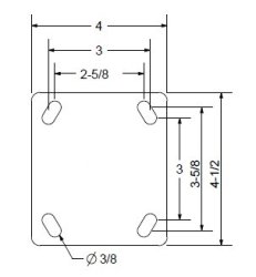 (image for) Caster; Swivel; 4" x 2"; TPR Rubber Donut (Gray); Plate (4"x4-1/2"; holes: 2-5/8"x3-5/8" slotted to 3"x3"; 3/8" bolt); Stainless; Delrin Spanner; 350#; Brake (Item #64615)