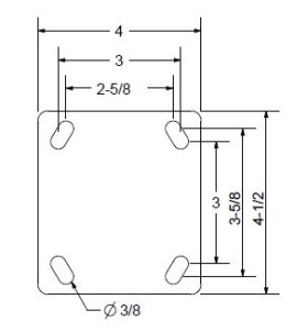 Caster; Swivel; 6" x 2"; PolyU (Donut) on Alum; Plate (4"x4-1/2"; holes: 2-5/8"x3-5/8" slots to 3"x3"; 3/8" bolt); Zinc; Precision Ball Brng; 1000#; Brake (Item #64330)