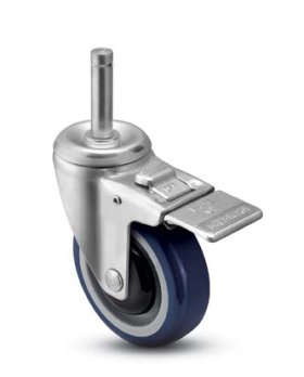 (image for) Caster; Swivel; 4" x 1-1/4"; PolyU on PolyO (Blue); Grip Ring (7/16" x 1-1/4"); Zinc; Precision Ball Brng; 300#; Bearing Cover; Total Lock (Item #65111)