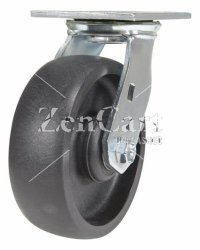 (image for) Caster; Swivel; 4" x 1-1/4"; Glass/ Nylon Hi-Temp (Bk); Plate (2-1/2"x3-5/8"; holes: 1-3/4"x2-7/8" slotted to 3"; 5/16" bolt); Zinc; Steel Spanner; 350# (Item #63420)