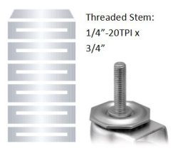 (image for) Caster; Twin Wheel; Swivel; 40mm; Nylon; Threaded Stem (1/4"-20TPI x3/4"); Black; Steel Axle; 40#; Wheel Brake ((Min qty: 100) (Item #65524)