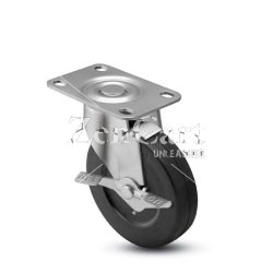 (image for) Caster; Swivel; 2" x 15/16"; Rubber; Soft; Top Plate; 1-7/8"x2-9/16"; holes 15/16"x2-1/8"; 1/4" bolt; Zinc; Plain bore; 90#; Top lock brake (Item #67468)