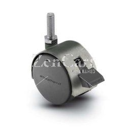 (image for) Caster; Twin; Swivel; 2" (50mm); Nylon; Threaded Stem; 5/16"-18TPI x 1/2" high; Satin Chrome; Zinc Body; 75#; Wheel Brake; Hood (Item #67712)