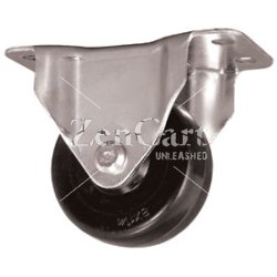 (image for) Caster; Rigid; 2" x 15/16"; Rubber (Soft); Plate (1-7/8" x 2-9/16"; holes: 15/16" x 2-1/8"; 1/4" bolt); Zinc; Plain bore; 90# (Item #65774)