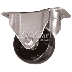 (image for) Caster; Rigid; 2" x 15/16"; Rubber (Soft); Plate (1-7/8" x 2-9/16"; holes: 15/16" x 2-1/8"; 1/4" bolt); Zinc; Plain bore; 90# (Item #65774)