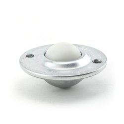 Ball Transfer; 1"; Nylon Ball; Flange; Round (2-1/4" diameter: two holes: 1-3/4" apart); Carbon Steel housing; 75#; Load height: 5/8"; Recessed depth 5/8" (Item #88854)