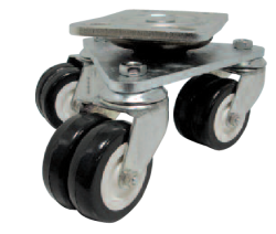 Stage & Scenery Dolly; 3" dual wheels; 4" x 4.5" connecting plate; Ball bearings in the wheels; Extreme ease of movement; 870# Capacity (Item #87016)