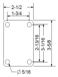 (image for) Caster; Swiv; 5" x 1-1/4"; Thermoplas Rbr (GY); Plate (2-1/2"x3-5/8": holes: 1-3/4"x2-13/16" (slots 3-1/16"); 5/16" bolt); Nylon (GY); Prec Brng; 200#; Non-magn (Item #63314)