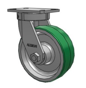 (image for) Caster; Swivel; 8" x 2-1/2"; 95A PolyU on Alum; Plate (4-1/2"x6-1/4"; holes: 2-7/16"x4-15/16" slots to 3-3/8"x5-1/4"; 1/2" bolt); Roller Brng; 2000#; Kingpinles (Item #63612)
