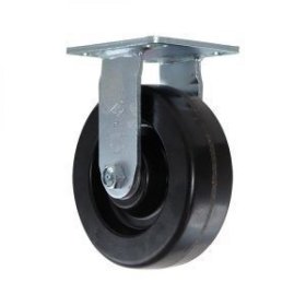 Caster; Rigid; 6" x 3"; Phenolic; Plate (5-1/4"x7-1/4"; holes: 3-3/8"x5-1/4" slots to 4-1/8"x6-1/8"; 1/2" bolt); Zinc; Roller Brng; 2000# (Item #63402)
