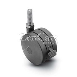 (image for) Caster; Twin; Swivel; 2" (50mm); Nylon; Threaded Stem; 3/8"-16TPI x 1"; Black; Rivet; 75#; Pedal Lock; Wheel (Item #68674)