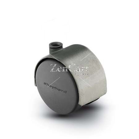 (image for) Caster; Twin; Swivel; 2" (50mm); Nylon; Stemless; Satin Chrome; Zinc Body; 75#; Hood (Receives Shepherd 5/16" x 1-1/4" stem) (Item #68632)