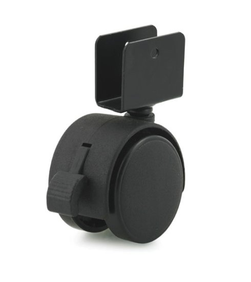 Caster; Twin Wheel; Swivel; 50mm; Nylon; U Bracket (5/8\" ID); 1-5/16\" High x 1-1/2\" Long; Black; Steel Axle; 85#; Hood; Brake (Screw included) (Item #66435)