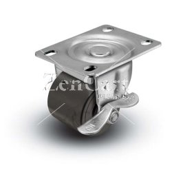 (image for) Caster; Swivel; 2"x1-13/16"; Polyolefin; Plate (2-5/8"x3-3/4"; holes: 1-3/4"x2-3/4" slots to 3"; 5/16" bolt); Zinc; Plain bore; 300#; Side friction brake (Item #67142)