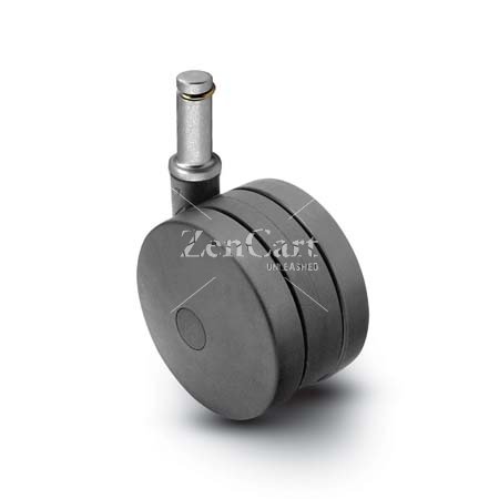 (image for) Caster; Twin; Swivel; 5" (125mm); Polyurethane; Grip Ring; 7/16"x1-7/16"; Black; Rivet; 180# (Item #68656)